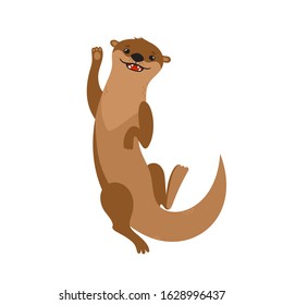 Vector set with cartoon brown otter swimming isolated on white. Pretty animal use for poster, website, brochure