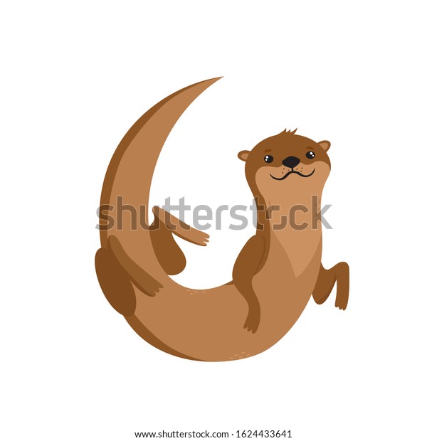 Vector Set Cartoon Brown Otter Swimming Stock Vector Royalty Free