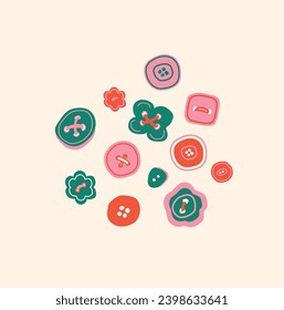 Vector set of cartoon buttons on a white background. Elements for the design of cards, banners and books in the field of creativity and hobbies. Scanlinavian style