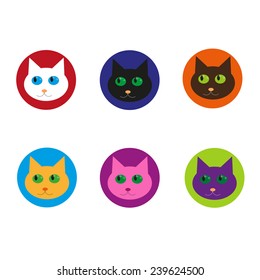 Vector set with cartoon cat icons. Colorful collection for avatars, labels and design.