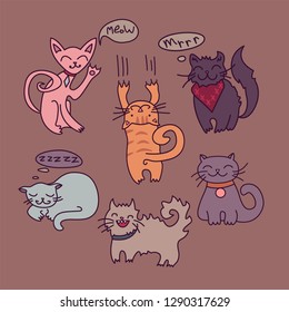 Vector set of cartoon cats. Cute hand drawn style