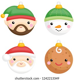 A vector set of cartoon character christmas balls and ornaments