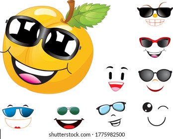 Vector set of cartoon character with many expressions orange