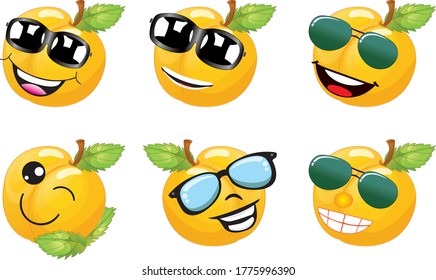 Vector set of cartoon character with many expressions. Orange.