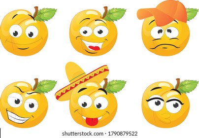 Vector set of cartoon character with many expressions. Orange.
