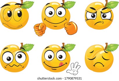 Vector set of cartoon character with many expressions. Orange.