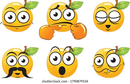 Vector set of cartoon character with many expressions. Orange.