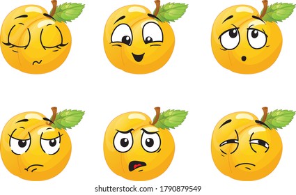 Vector set of cartoon character with many expressions. Orange.