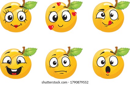 Vector set of cartoon character with many expressions. Orange.