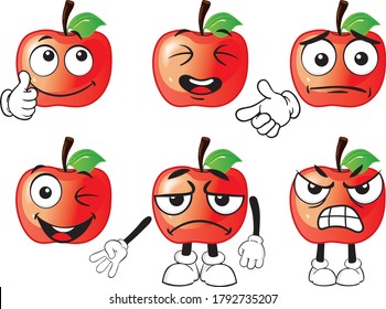 Vector set of cartoon character with many expressions. Apple