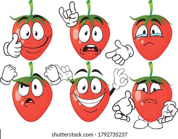 Vector set of cartoon character with many expressions. Strawberry