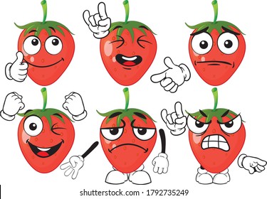 Vector set of cartoon character with many expressions. Strawberry