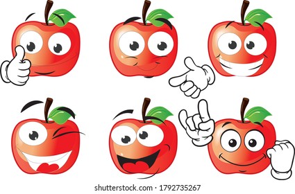 Vector set of cartoon character with many expressions. Apple