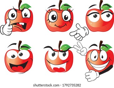 Vector set of cartoon character with many expressions. Apple
