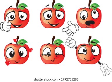 Vector set of cartoon character with many expressions. Apple