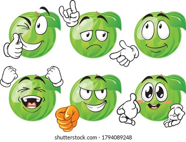 Vector set of cartoon character with many expressions. Watermelon