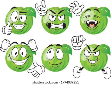 Vector set of cartoon character with many expressions. Watermelon. Smile face cartoon mascot with flora elements. RGB high resolution image.