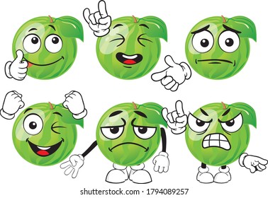 Vector set of cartoon character with many expressions. Watermelon