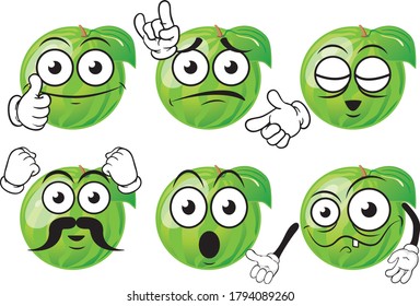 Vector set of cartoon character with many expressions. Watermelon