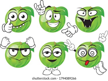 Vector set of cartoon character with many expressions. Watermelon