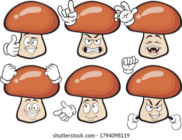Vector set of cartoon character with many expressions. Mashrooms.