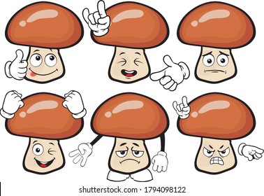 Vector set of cartoon character with many expressions. Mashrooms.