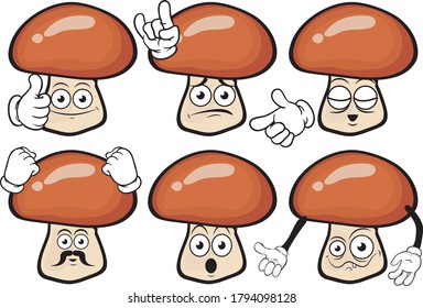 Vector set of cartoon character with many expressions. Mashrooms.