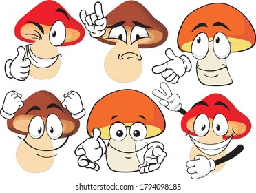 Vector set of cartoon character with many expressions. Mashrooms.