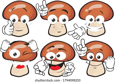 Vector set of cartoon character with many expressions. Mashrooms.