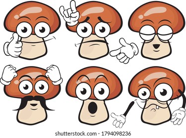 Vector set of cartoon character with many expressions. Mashrooms.