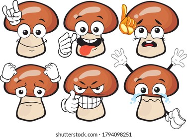 Vector set of cartoon character with many expressions. Mashrooms.