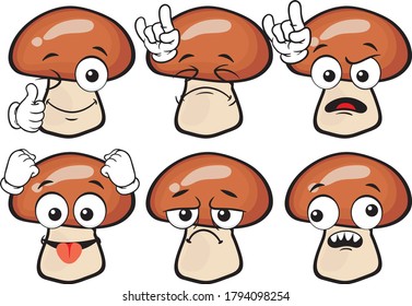 Vector set of cartoon character with many expressions. Mashrooms.