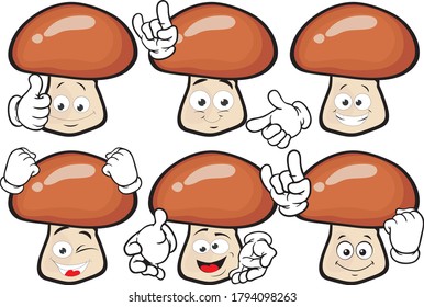 Vector set of cartoon character with many expressions. Mashrooms.