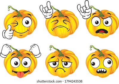 Vector set of cartoon character with many expressions. Pumpkin