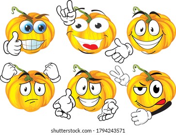 Vector set of cartoon character with many expressions. Pumpkin