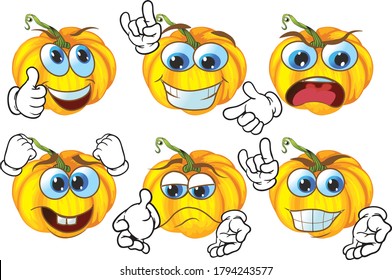 Conjunto vectorial de caricaturas con muchas expresiones. Calabaza