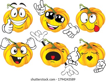 Conjunto vectorial de caricaturas con muchas expresiones. Calabaza