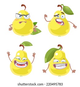 Vector set of cartoon character with many expressions pear