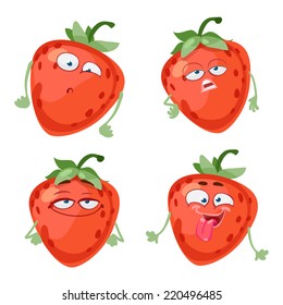 Vector set of cartoon character with many expressions strawberry