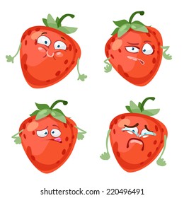 Vector set of cartoon character with many expressions strawberry