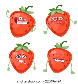 Vector set of cartoon character with many expressions strawberry