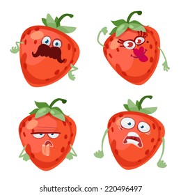 Vector set of cartoon character with many expressions strawberry