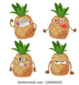 Vector set of cartoon character with many expressions pineapple