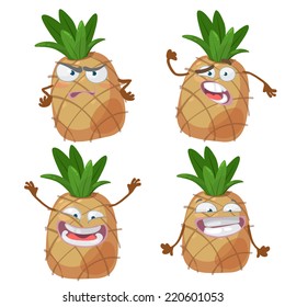 Vector set of cartoon character with many expressions pineapple