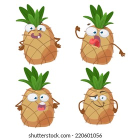 Vector set of cartoon character with many expressions pineapple