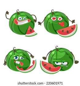 Vector set of cartoon character with many expressions watermelone