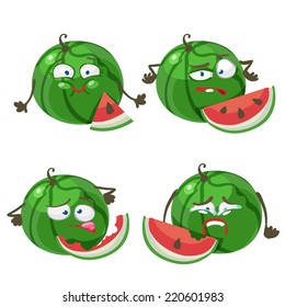 Vector set of cartoon character with many expressions watermelone