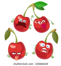 Vector set of cartoon character with many expressions of cherry