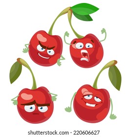 Vector set of cartoon character with many expressions of cherry
