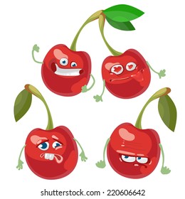 Vector set of cartoon character with many expressions of cherry